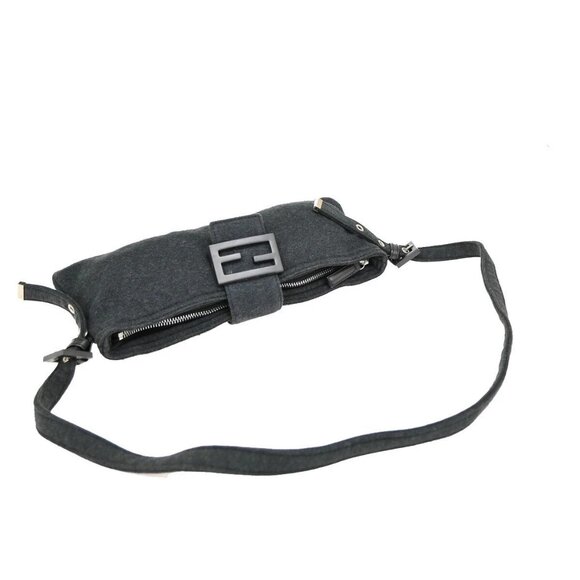 FENDI Logo Shoulder Bag Canvas Leather Gray SHW Italy 32EE760 - Picture 5 of 16